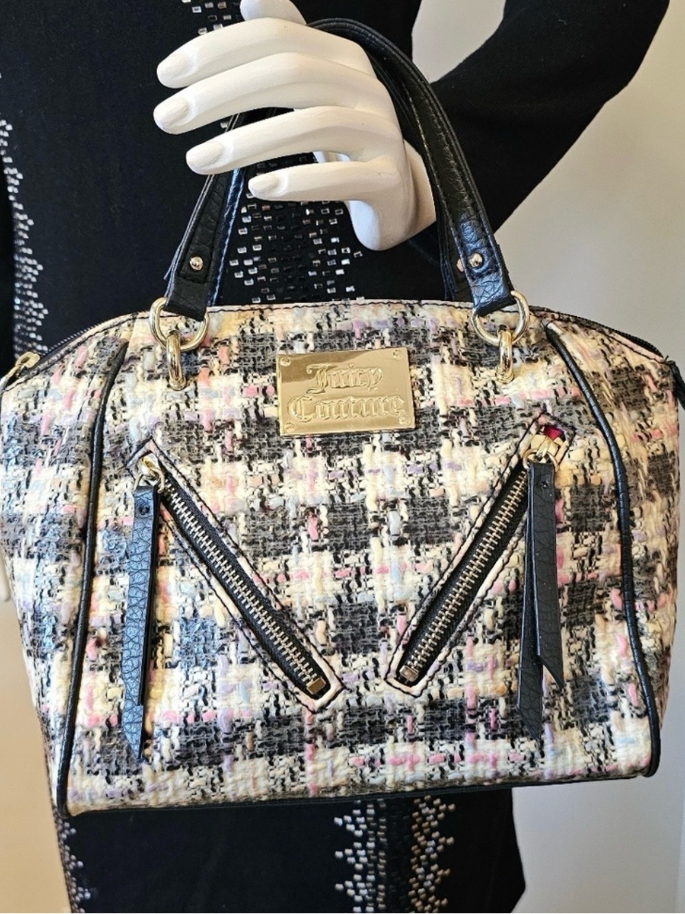 Juicy Couture Multicolor Tweed Satchel with Crossbody Strap